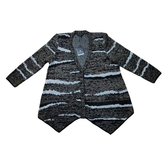 NWT MING WANG XL Black Multicolor Abstract Knit Snap Button Artsy Cardigan - Picture 1 of 10